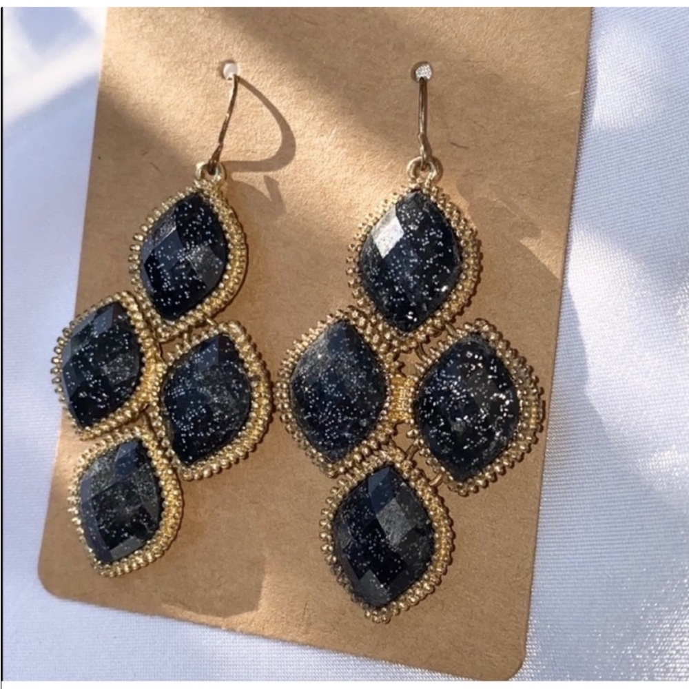 Gold and Black Dangly Earrings